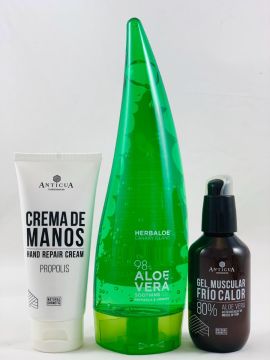 Crème pour les mains 100ml +Gel Relaxant Froid-Chaud 100ml  + Gel  Aloe Vera 98% 200ml